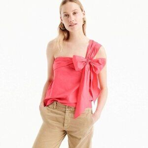 J.Crew Womens One-Shoulder Red Bow Top‎ Size 4 Cotton
